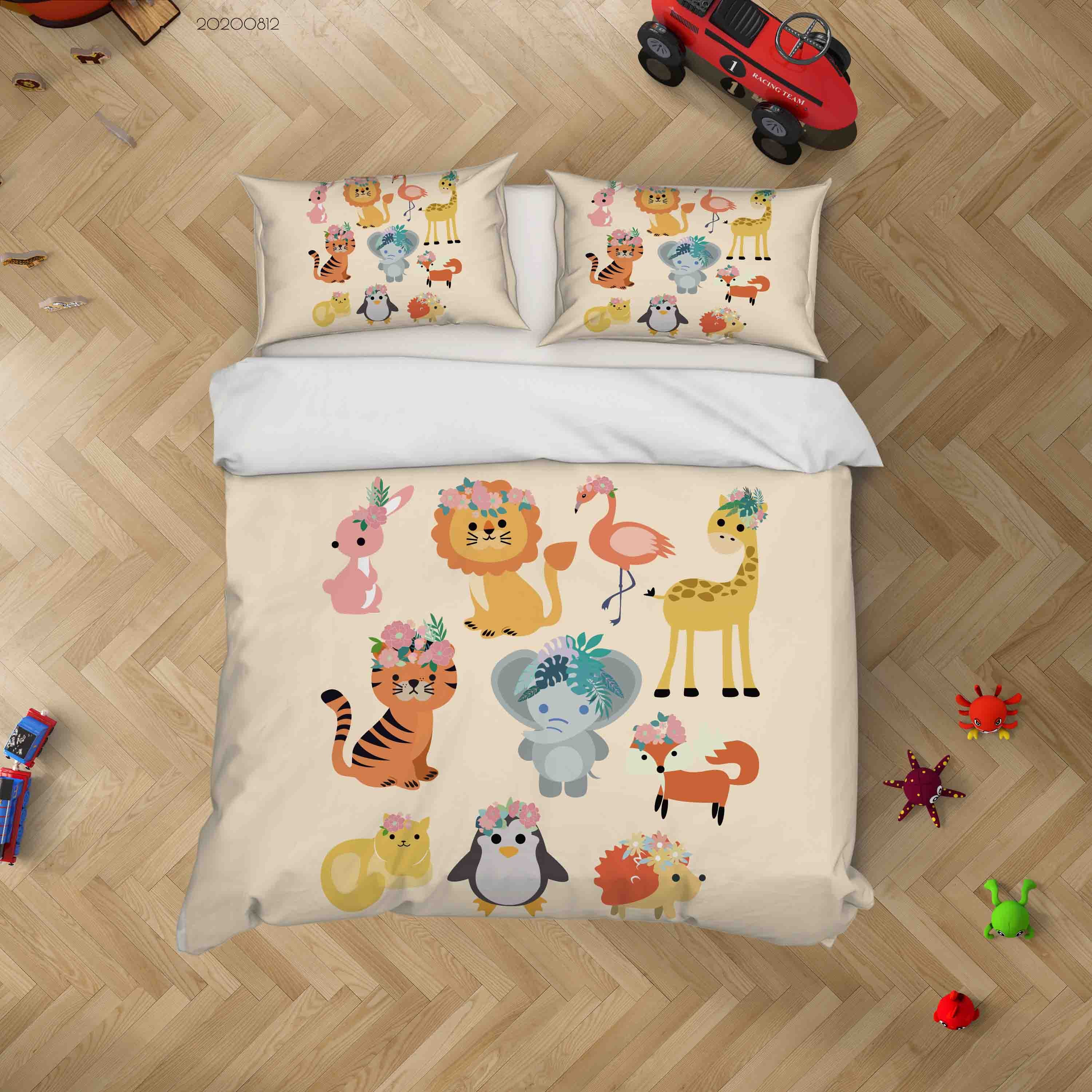 3D Colorful Flamingo Lion Animal Quilt Cover Set Bedding Set Duvet Cover Pillowcases Lxl