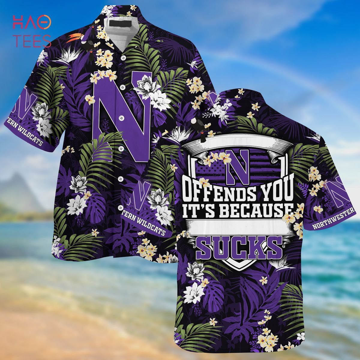 NCCA Northwestern Wildcats Summer Tropical Pattern Trendy Hawaiian Shirt Aloha Shirt