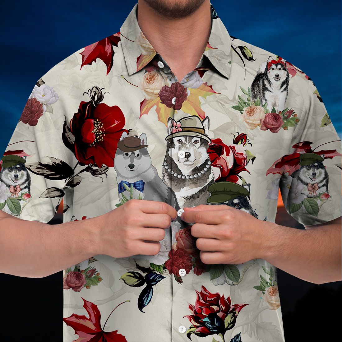 Alaskan Malamute Hawaiian Shirt 90s Flower