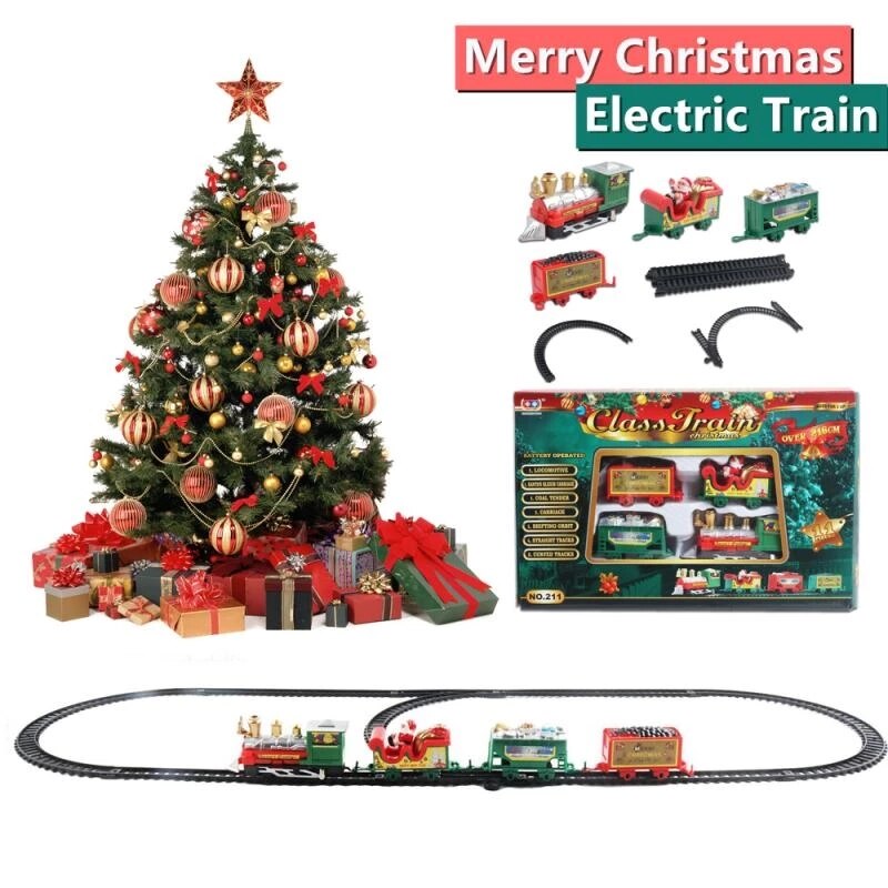 Christmas Electric Train Set Toy Railway Toy Cars Racing Track With Music Santa Claus Christmas Tree Decoration Train Model Toys Alx