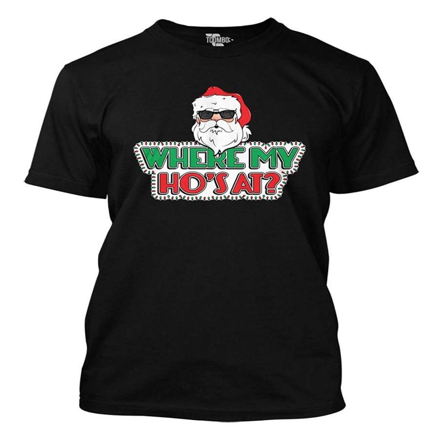 Personalized T-Shirt Mens Where My Ho’S At Christmas Santa T-Shirt Men’S Punk T-Shirt