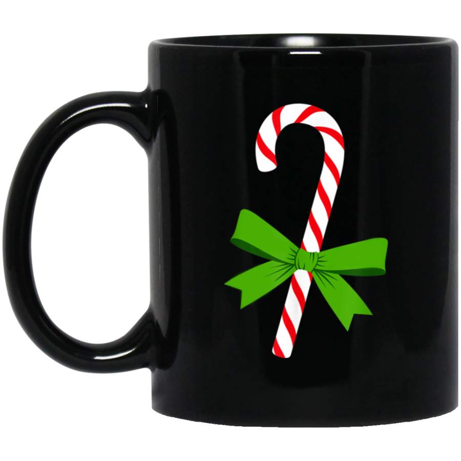 Candy Cane With Green Ribbon Women Men Graphic Black Mug