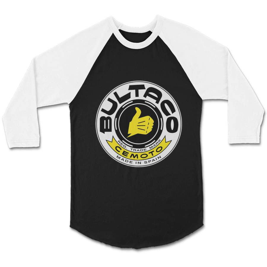 Vintage Motocross Bultaco Logo Retro CPY Unisex 3/4 Sleeve Baseball Tee T-Shirt