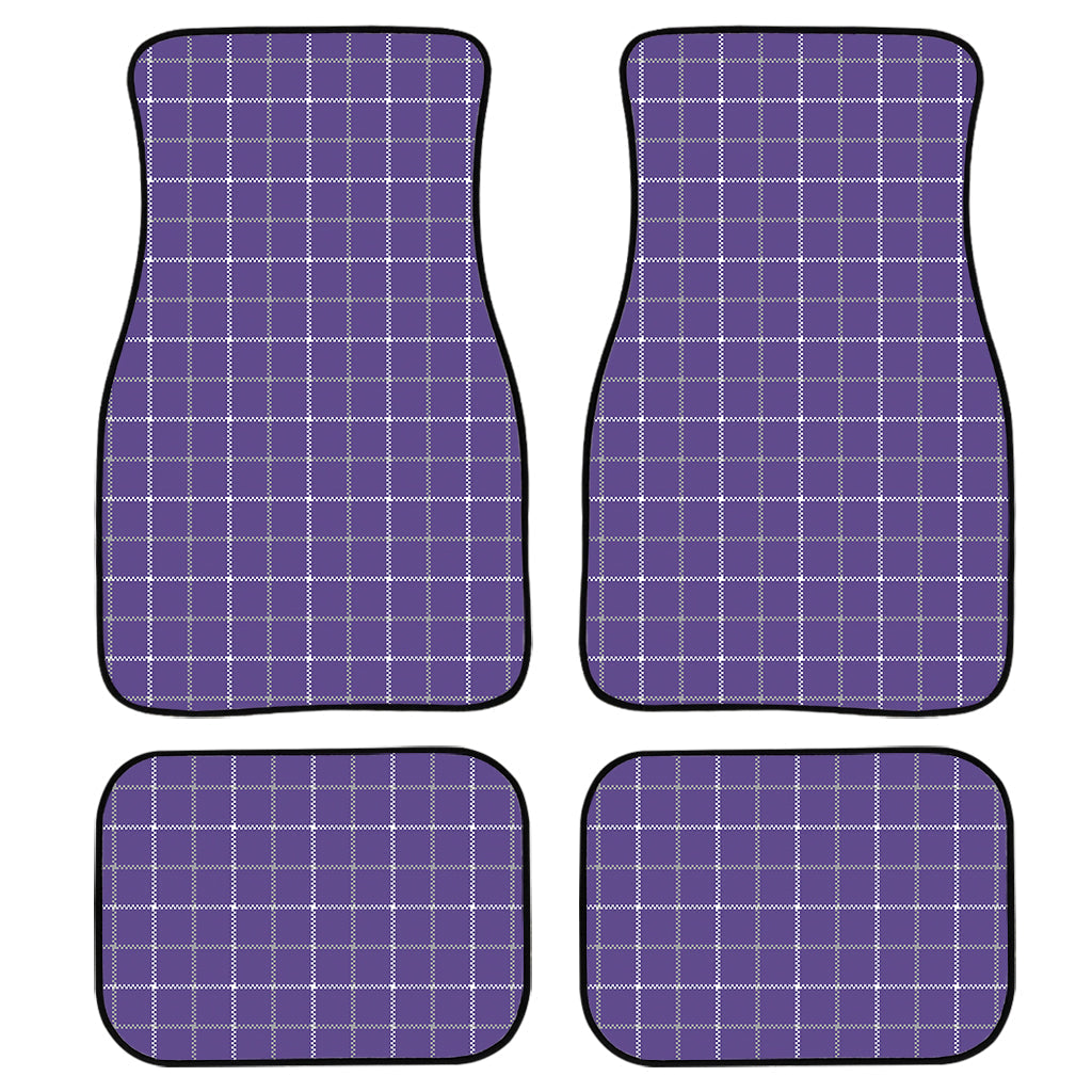 Purple Grey And White Tattersall Print Front And Back Car Floor Mats, Front Car Mat