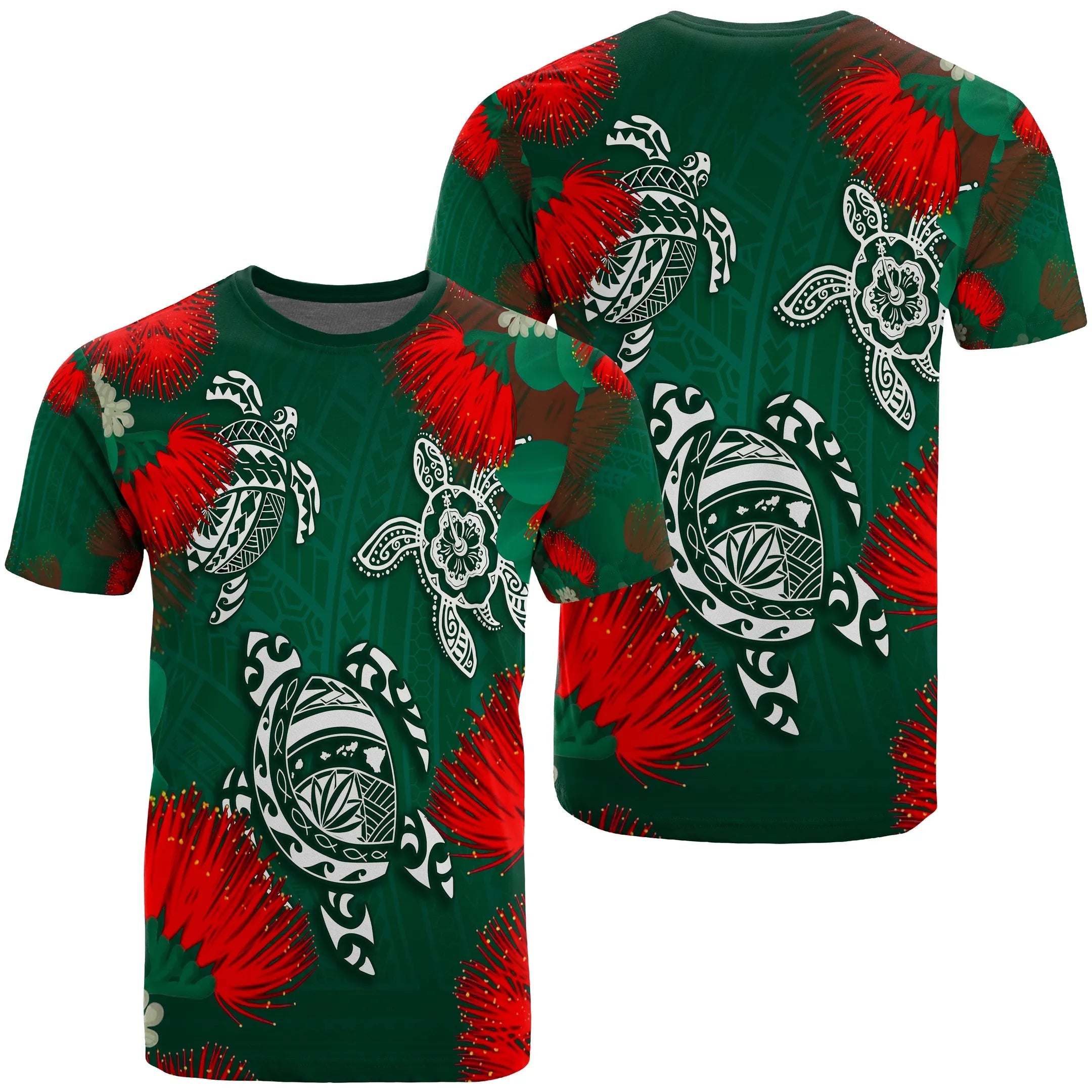 Hawaii Lehua Flowers Turtle Poly T-Shirt Ser Style