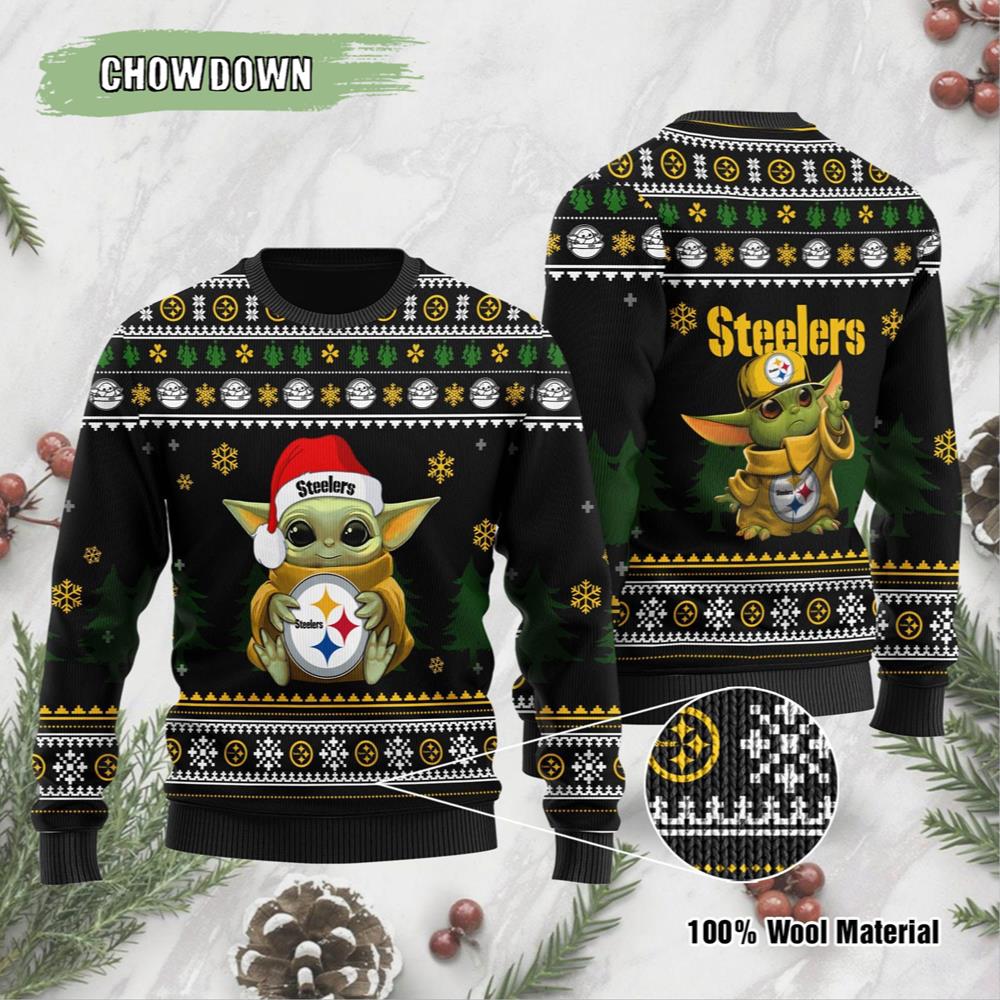 Yoda Baby Love Pittsburgh Steelers Gift For Fan Ugly Wool Sweater Christmas