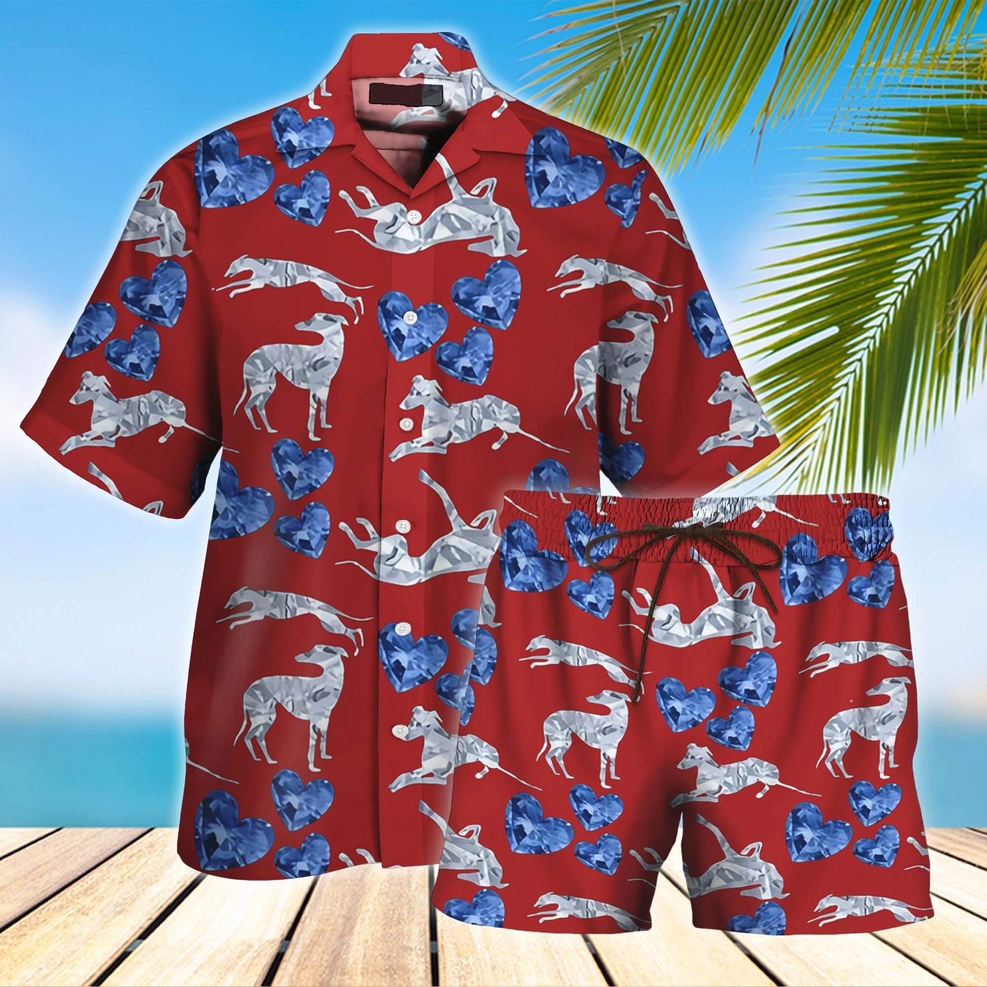 Greyhound Red Hawaii Shirt Set Unisex Ha35391