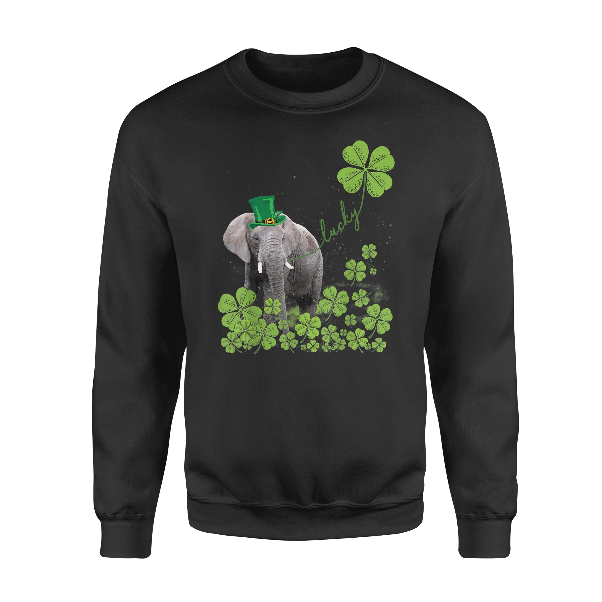 Lucky Elephant Shamrock St Patrick’s Day – Standard Crew Neck Sweatshirt