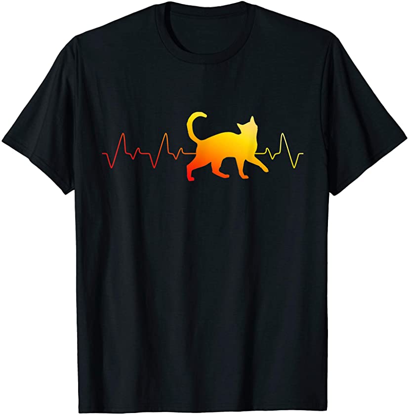 Animal Lover Women Girls Kids Heartbeat Cat T-Shirt