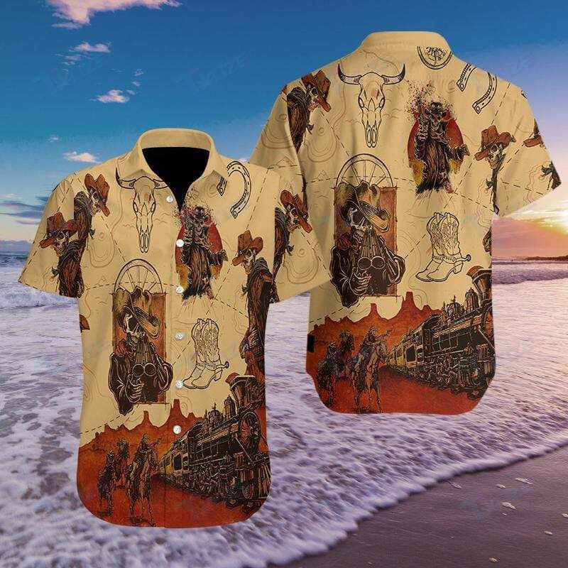 Skull Cowboy All Over Printed Hawaii Shirt Size S Ha53663