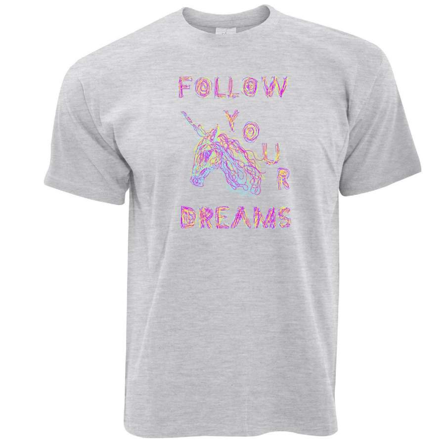 Unicorn T Shirt Follow Your Dreams Rainbow Slogan