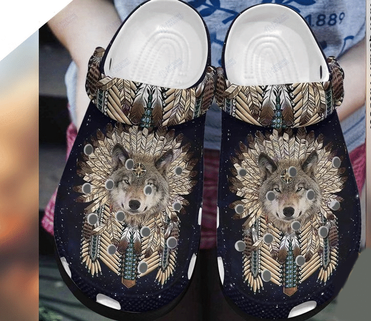 Wolf Bohemian Crocs 3 Rubber Crocs Clog Shoes Comfy Footwear