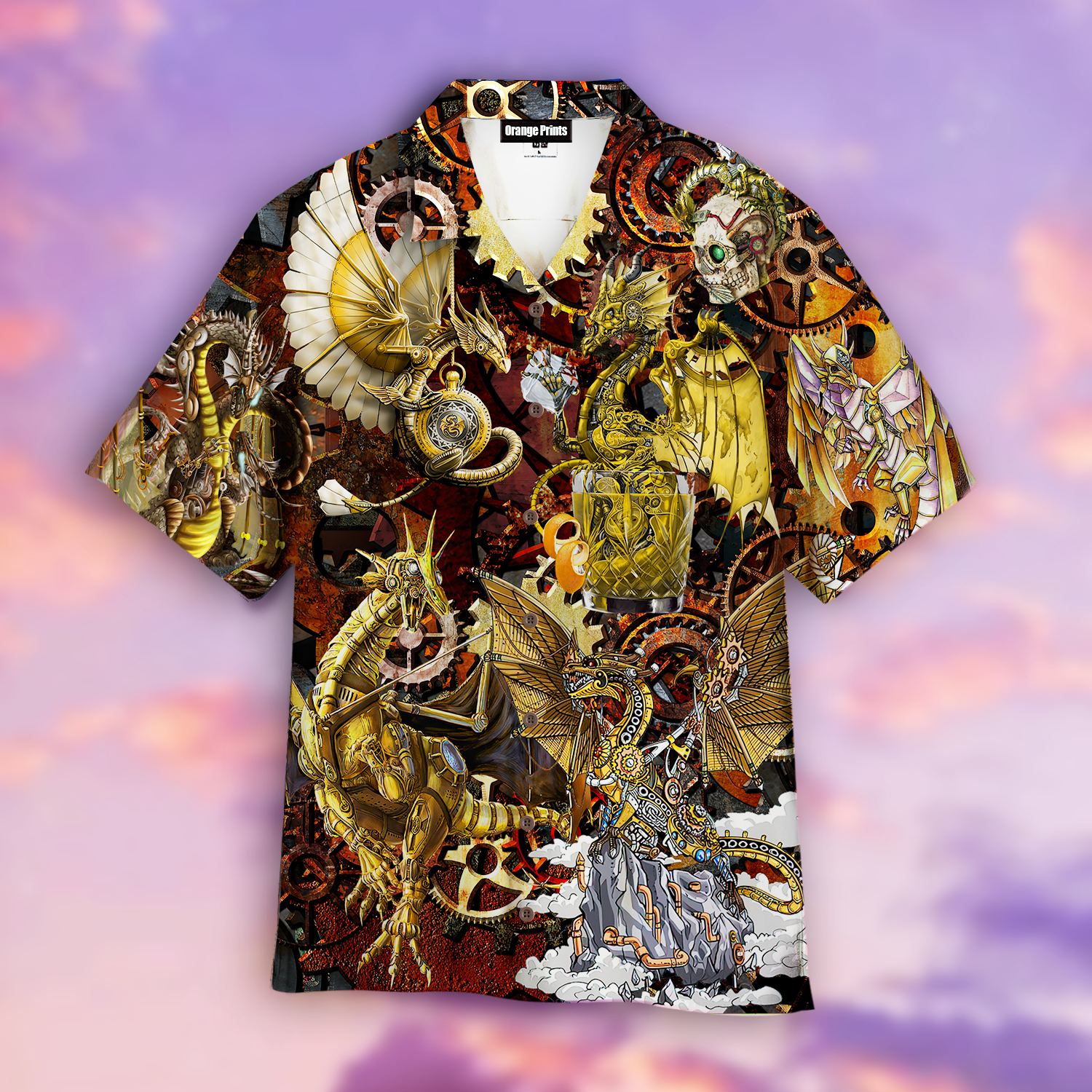 Golden Steampunk Dragon Aloha Hawaii Shirts For Men And Women Ha36677