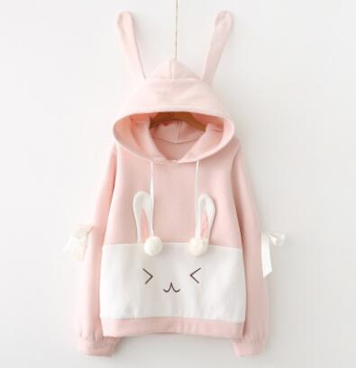 Cute Rabbit Ears Tops Women Pink Hoodies Kawaii Bunny Ears Cute Graphic Sweatshirts Japanese Harajuku Sweet Girls Pullover Y2k alx