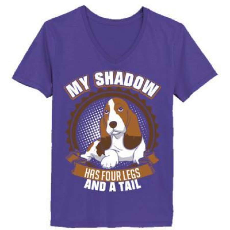 AGR My Shadow Has Four Legs And A Tail Basset Hound – Ladies’ V-Neck T-Shirt