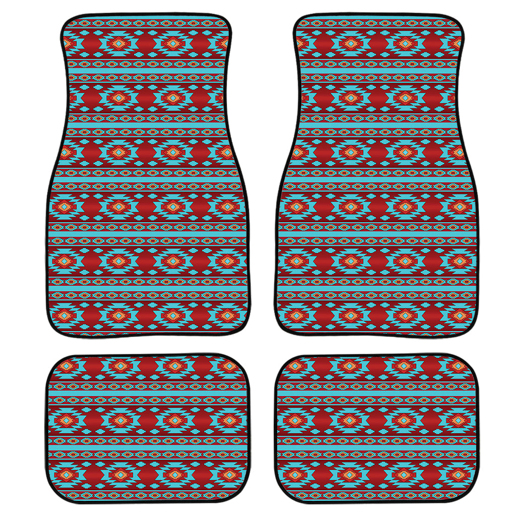 Red And Teal Southwestern Pattern Print Front And Back Car Floor Mats, Front Car Mat