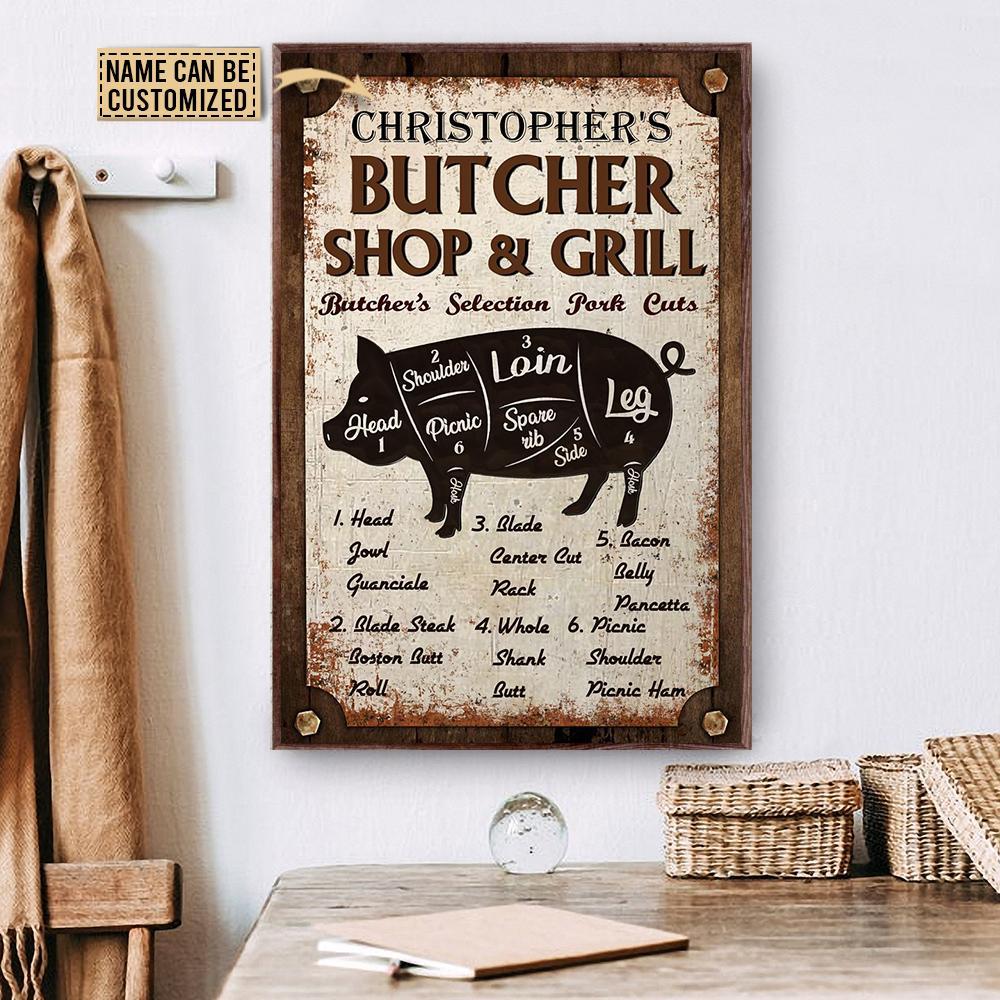 Aeticon Gifts Personalized Butcher The Butchers Shop & Grill Canvas Mom Dad Gift Home Decor