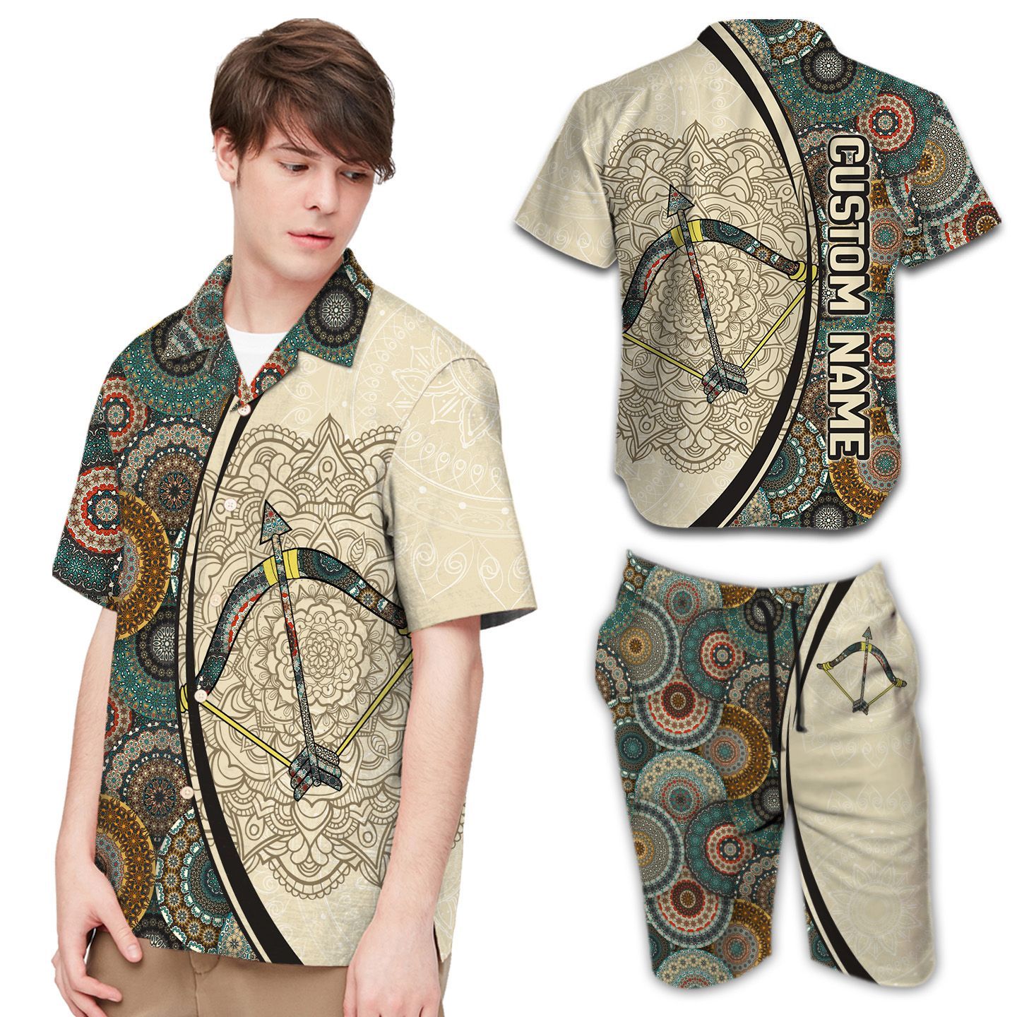 Summer Shirt Archery Mandala Pattern Custom Name Men Hawaii For Sport Lovers Ha72440