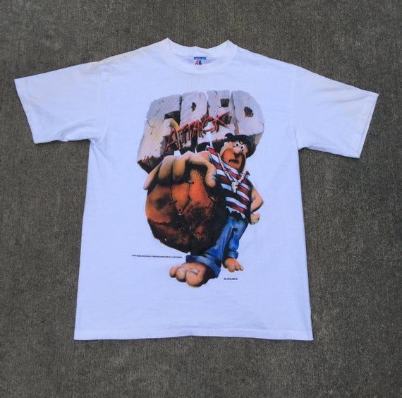 Vintage 90S Flintstones Fred Attack White Shirtarge Hanaha Barbera Shirt