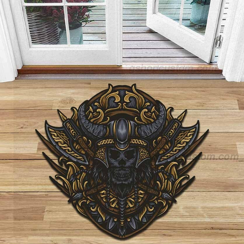 Samurai Viking Skull Warrior Axe Rug Doormat Gifts For Birthday Son Husband Decor Bedroom – Sdm-Vk0057