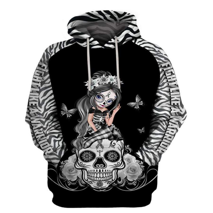 Fight Like A Warrior™ Zebra Rare Disease  Sugar Skull Girl Awareness Hoodie