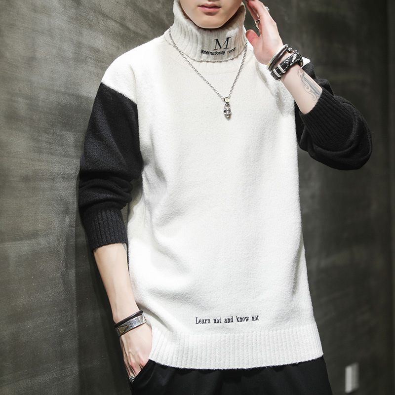 Turtleneck Sweaters Men Autumn Winter High Neck Knitted Sweaters Patchwork Warm Sweater Men Fashion Clothing 2022 Brand New alx