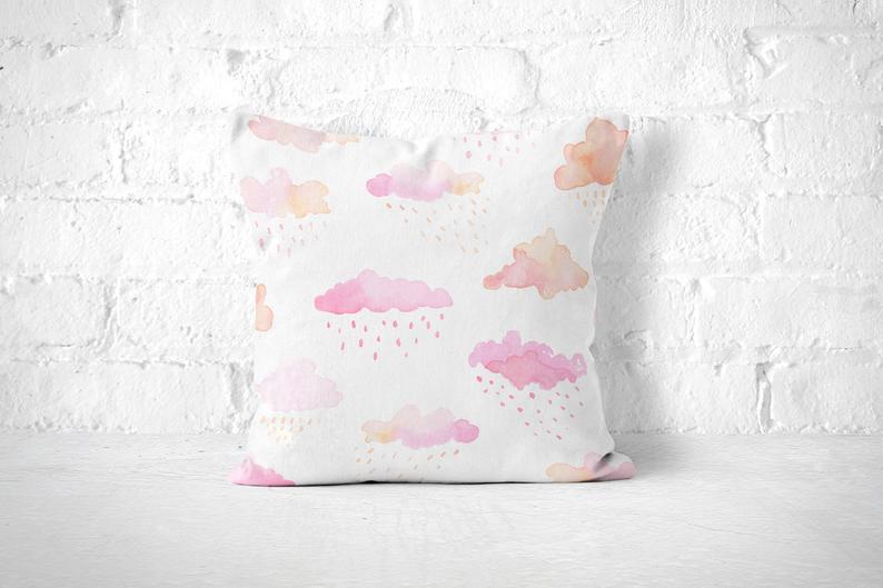 Watercolor Cloud Throw Pillow, Clouds Pillow, Rain Pillow, Pastel Throw Pillow, Kids Throw Pillow, Nursery Throw Pillow, Watercolor Cushion