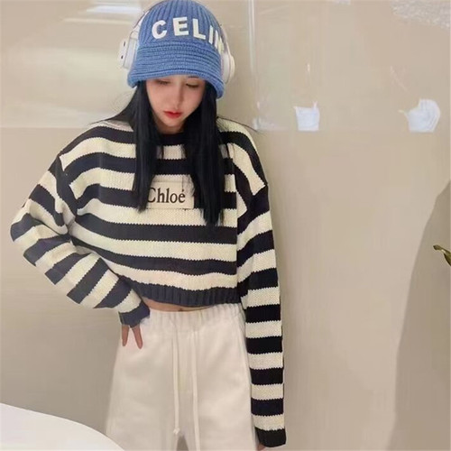 Striped Letter Print Sweaters Casual Loose O Neck Long Sleeve Knitted Women Pullovers Harajuku Vintage Autumn Winter Crop Tops alx