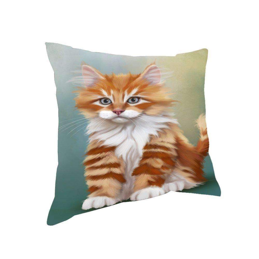 Orange White Kitten Cat Throw Pillow