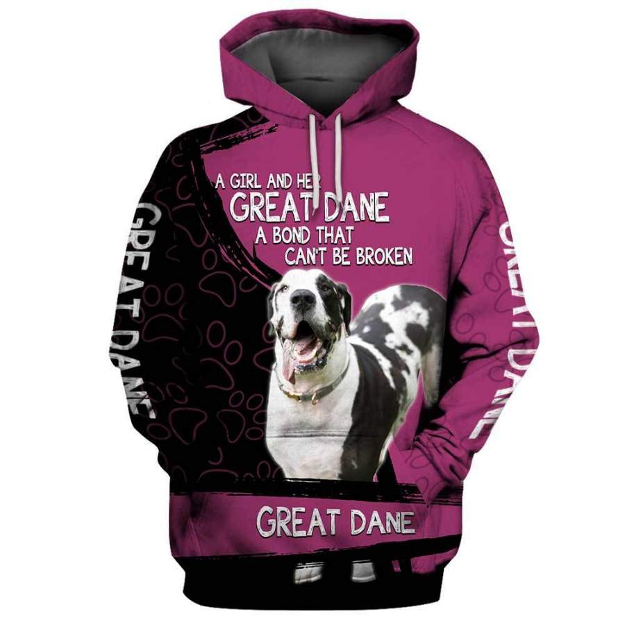 A girl and her GREAT DANE Dog 3D Hoodie Full Printing