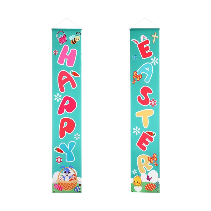 Aidoufen Happy Easter Door Couplet Cartoon Rabbit Poster Outdoor Indoor Porch Banner Decor Festival Supplies Home Wall Hanging Ornamenr