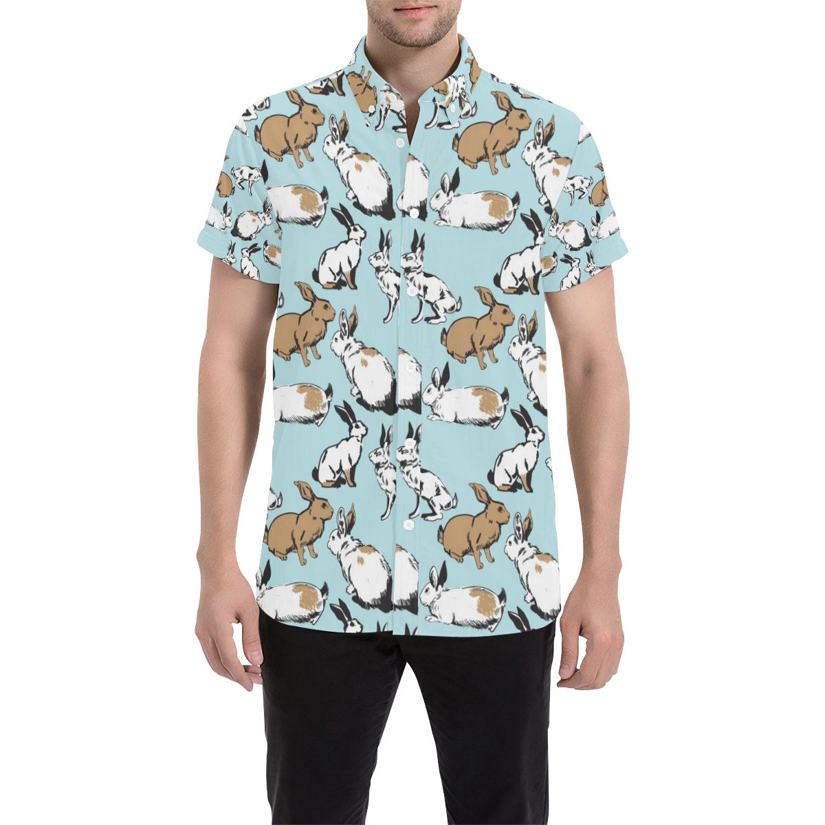 Rabbit Pattern Print Design Rb018 Men Button Up Shirt