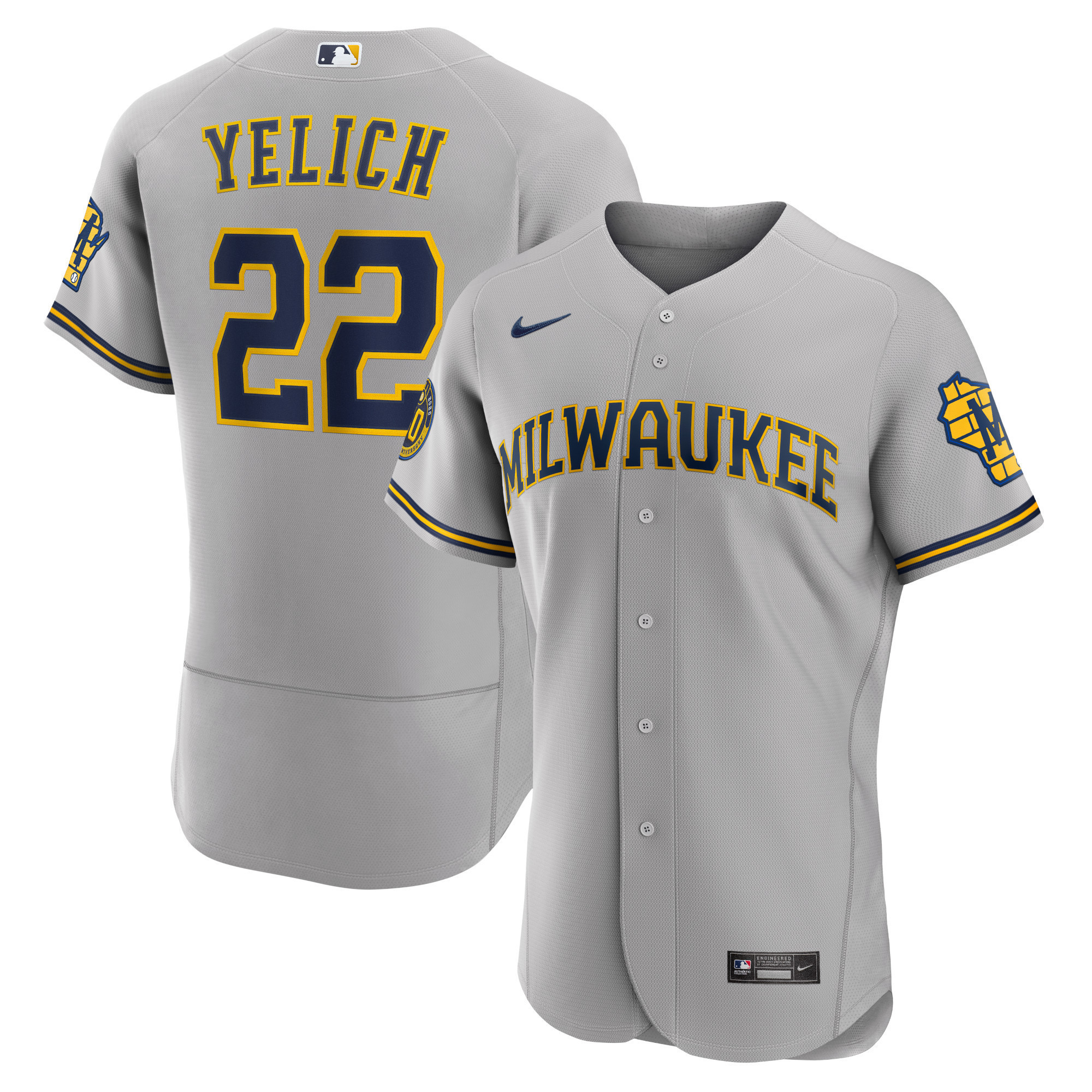 Christian Yelich Milwaukee Brewers Road Authentic Player Jersey Gray MLB Ver 1