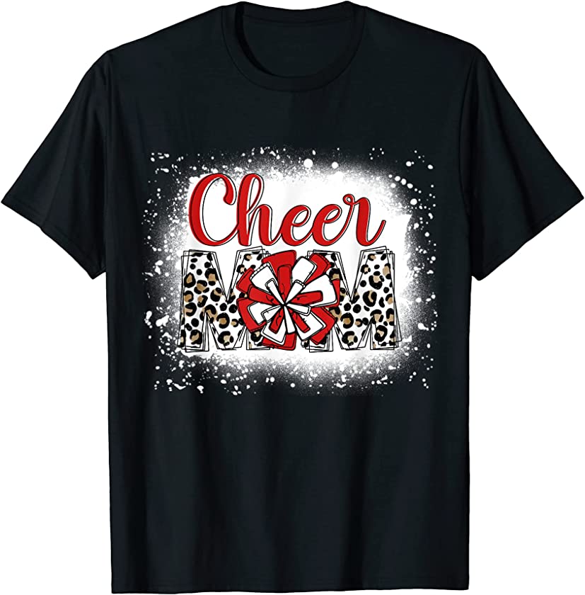 Cheer Mom Leopard Cheerleader Bleached Mother’s Day Gifts T-Shirt