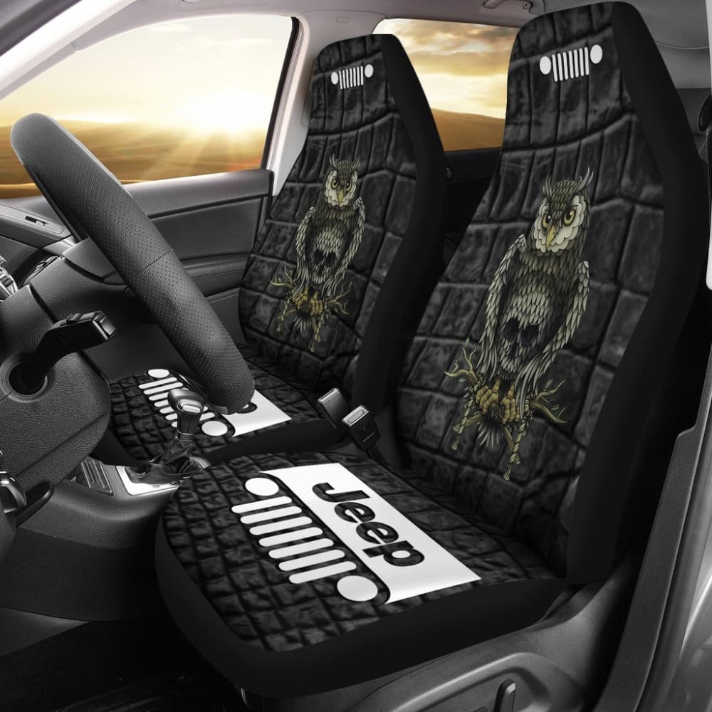 Jeep Seat Cover – Alligator Black – Owl Skull 101819