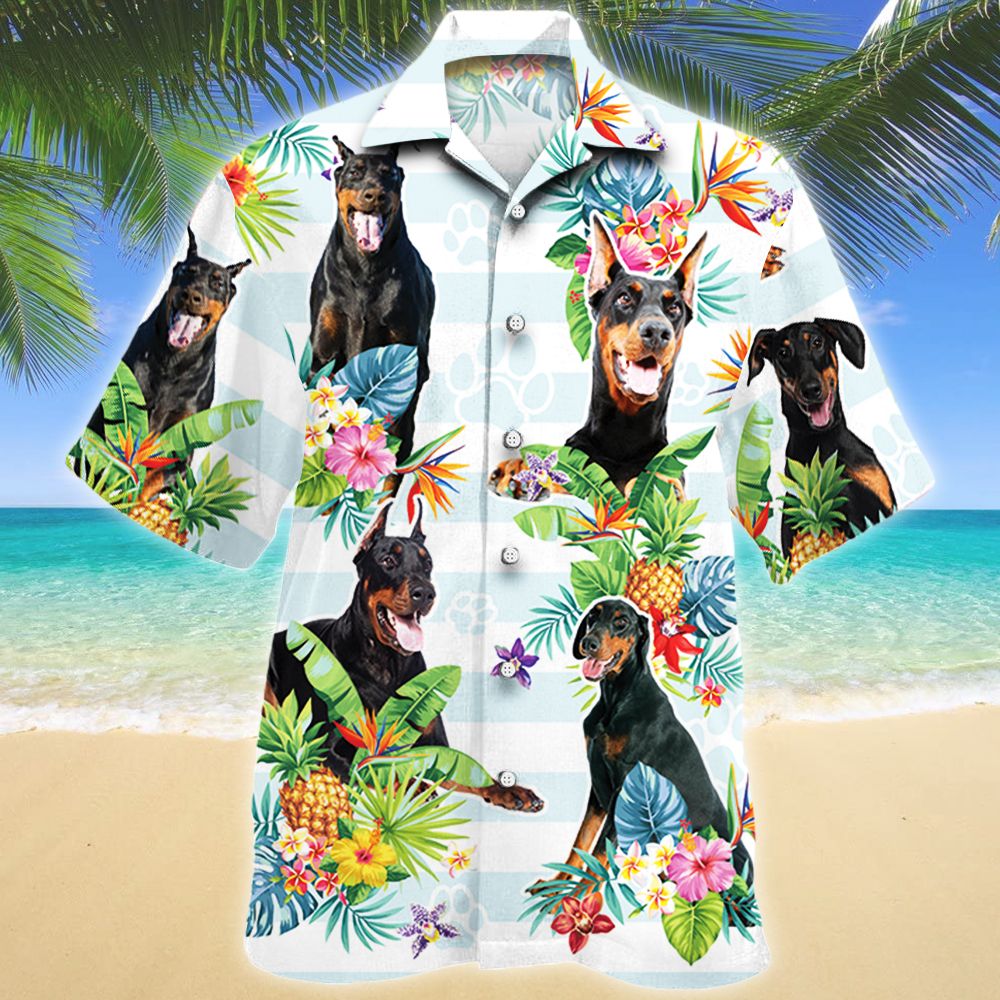 Doberman Pinscher Dog Tropical Flower Hawaiian Shirt Ha44469