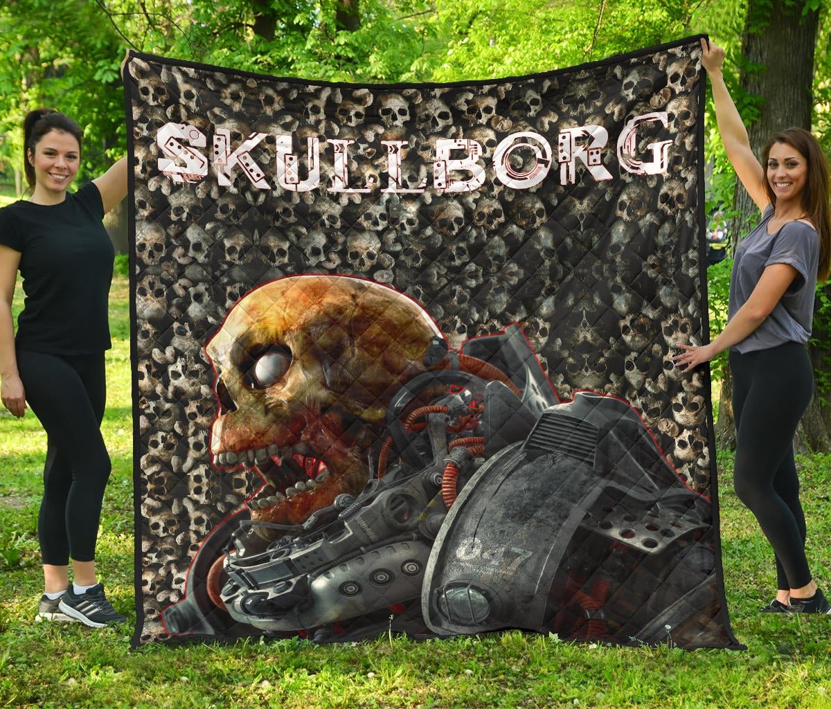 Horror Movie Robot Skullborg Skull Background Premium Quilt Blanket