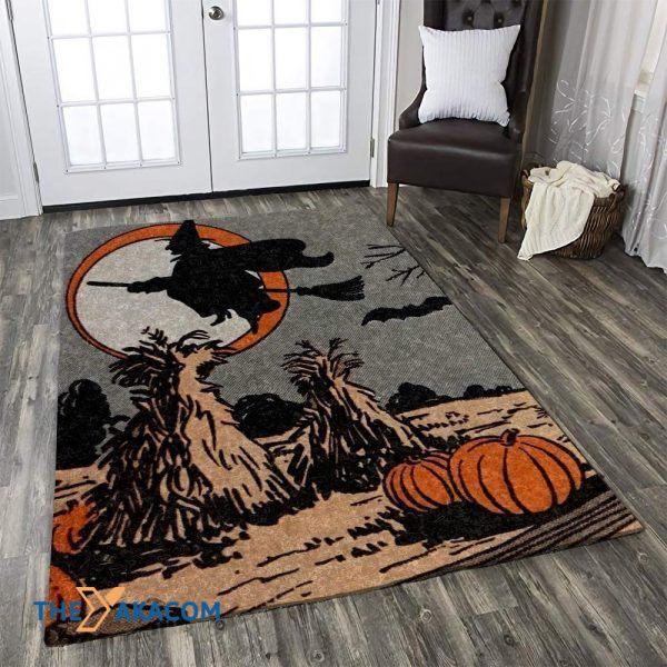 Witch Pumpkin Happy Halloween Rectangle Area Rug Floor Decor