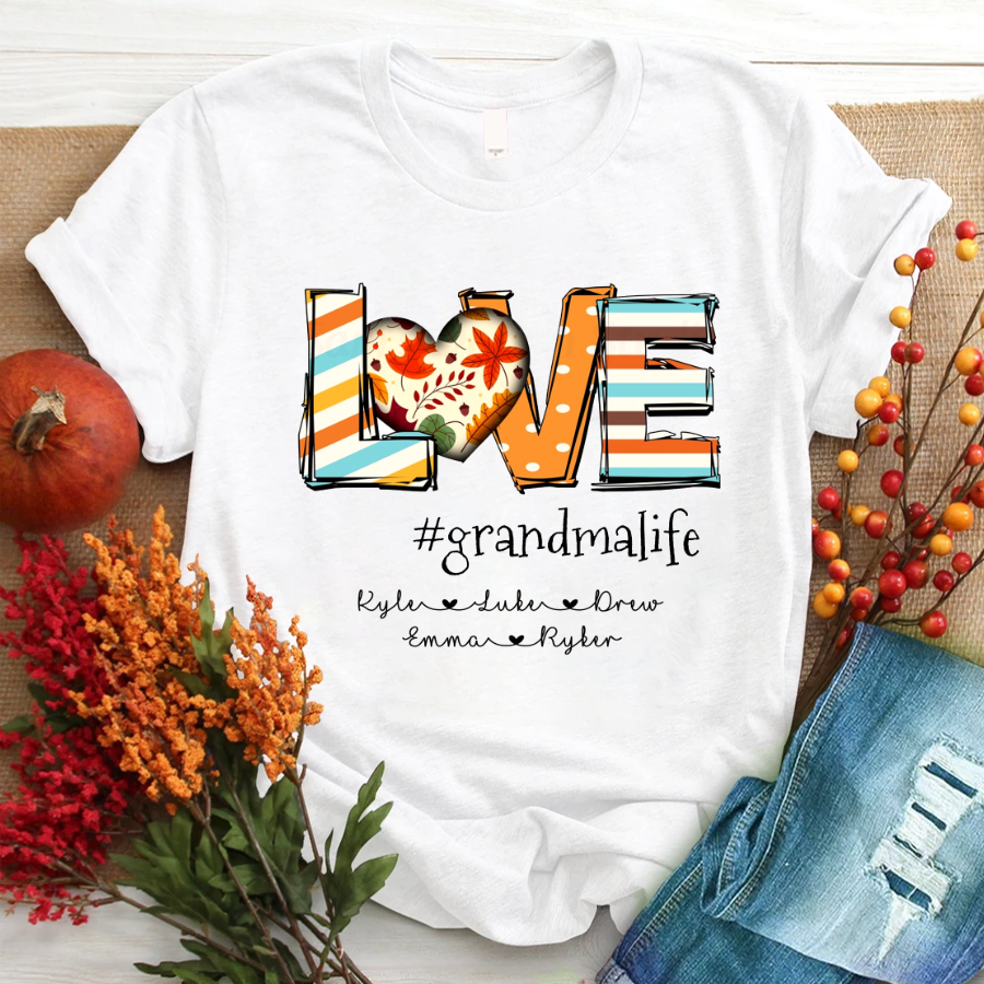 Love Grandma Fall Autumn 2021, Personalized Grandma With Grandkids Names Shirt Women