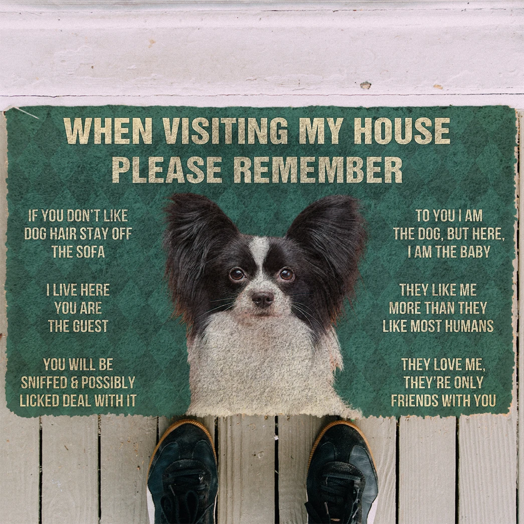 3D Please Remember Papillon Dogs House Rules Doormat