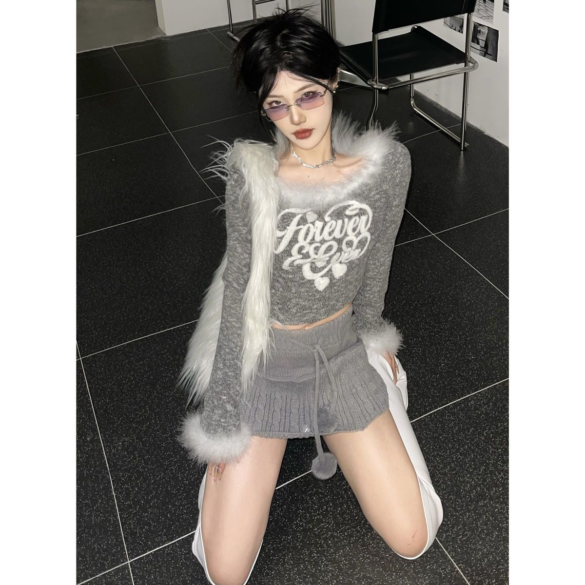 Cropped Sweaters Women O-neck Furry Long Sleeve Jumper Korean Sueter De Mujer Fashion Temperament Knitted Pullovers Pull Femme alx