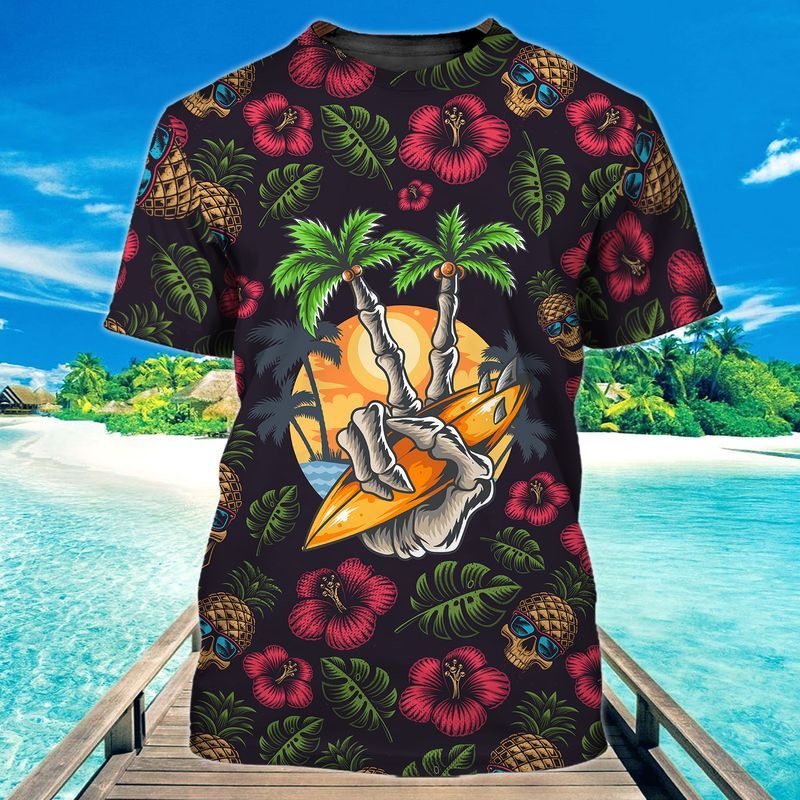 Hawaii Pineapple Skull Funny Trending Full Print Tshirt Ha100419