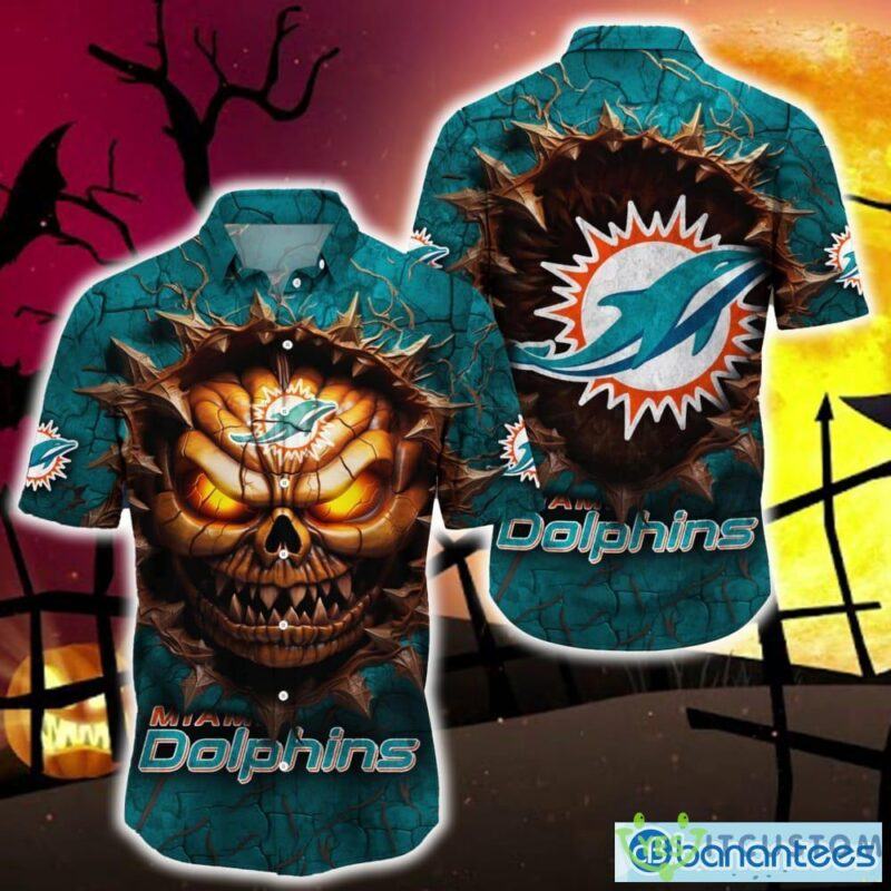 Miami Dolphins Halloween Angry Skull 3D Hawaiian Shirt