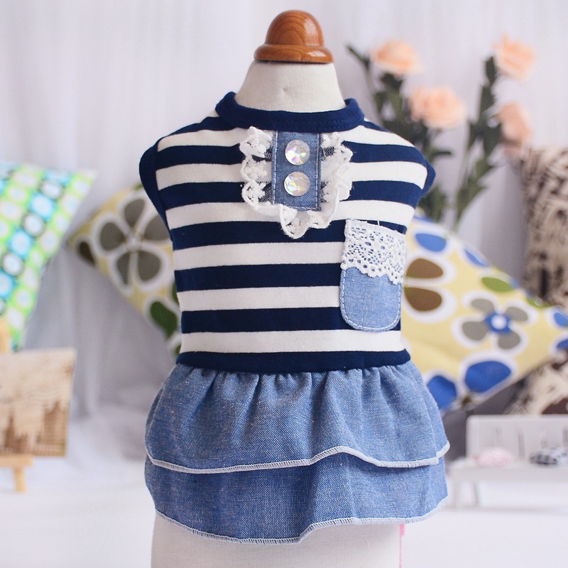 Summer Striped Lace Dress Pet Dog Clothes for Small Dogs Clothing Puppy Denim Dresses for Chihuahua Yorkshire Poodle Skirt alx