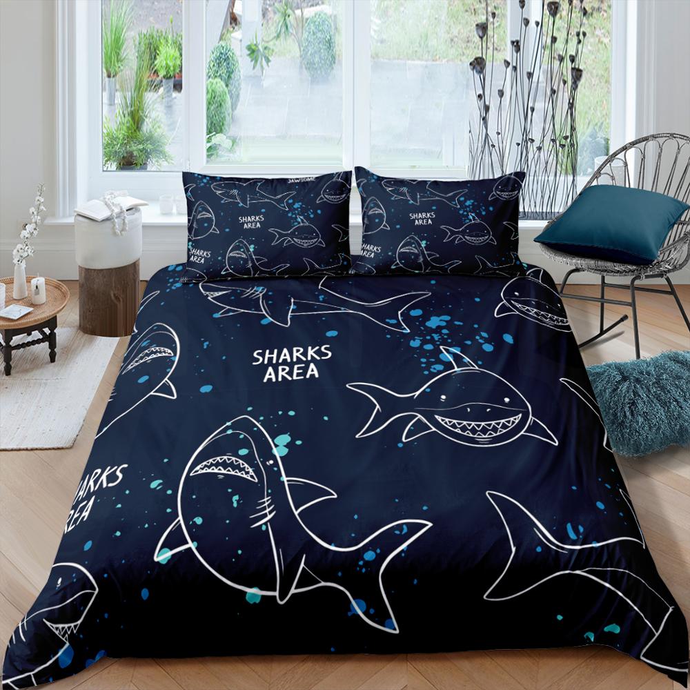 Blue Shark Pattern Bedding Set Queen 3D Cute Printed Duvet Cover Bedclothes Home Textiles Luxury High Quality Bedspread