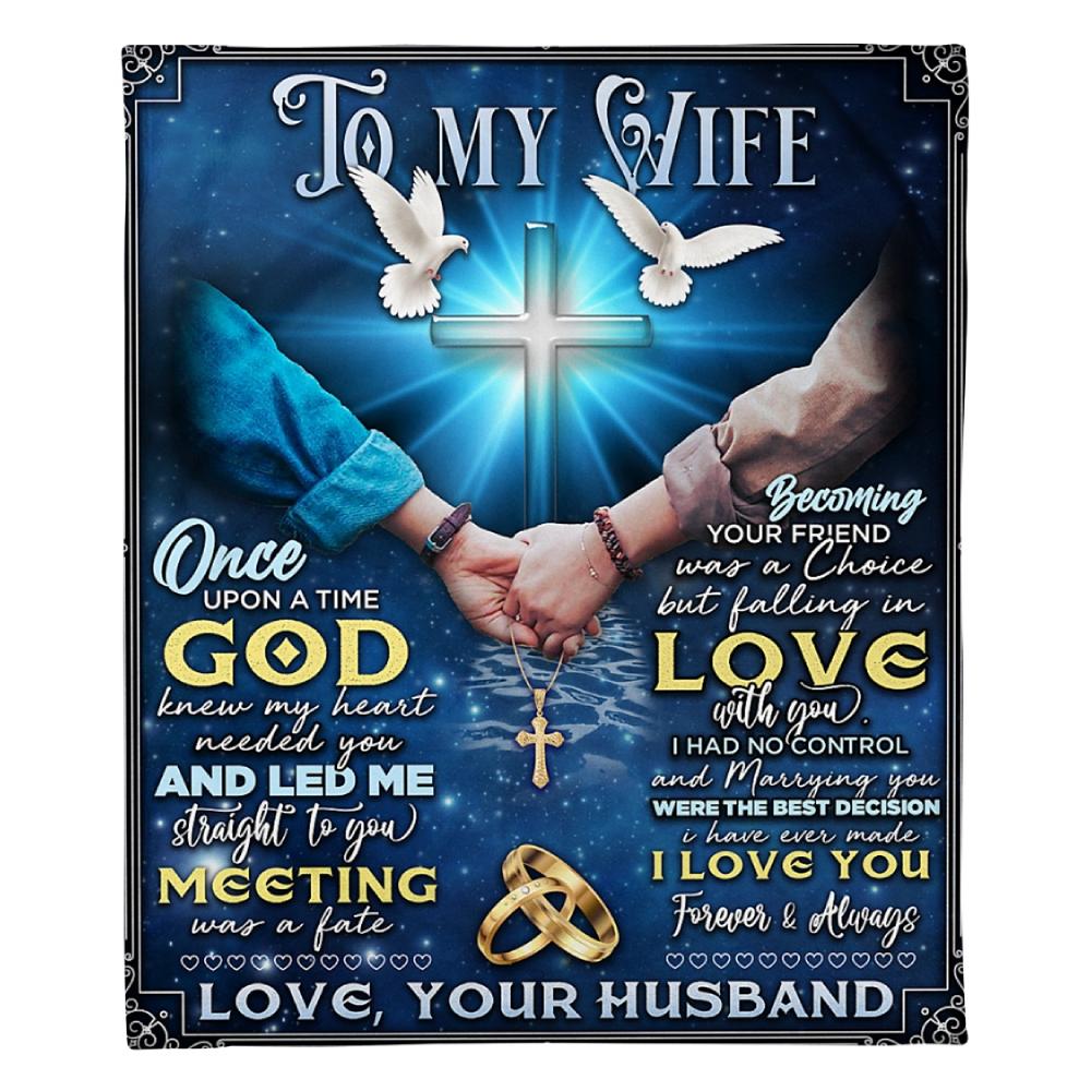 To My Wife Hand In Hand Blue Cross Fleece Blanket Family Gift Home Decor Bedding Couch Sofa Soft And Comfy Cozy