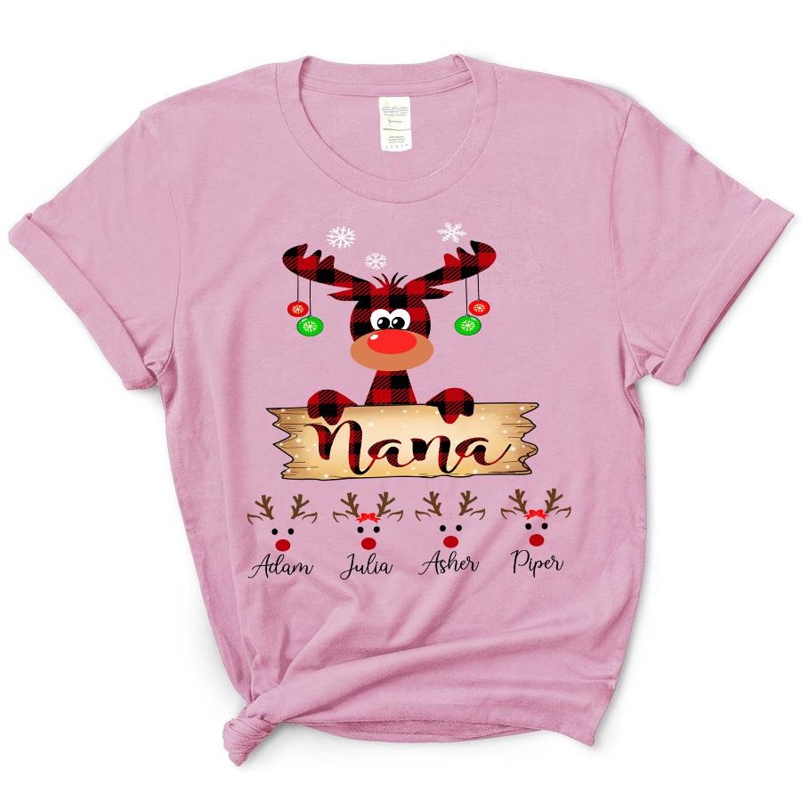 Nana Plaid Reindeer Christmas, Family Customize Personalized T-Shirt, Hoodie Adult, Kid, Unisex