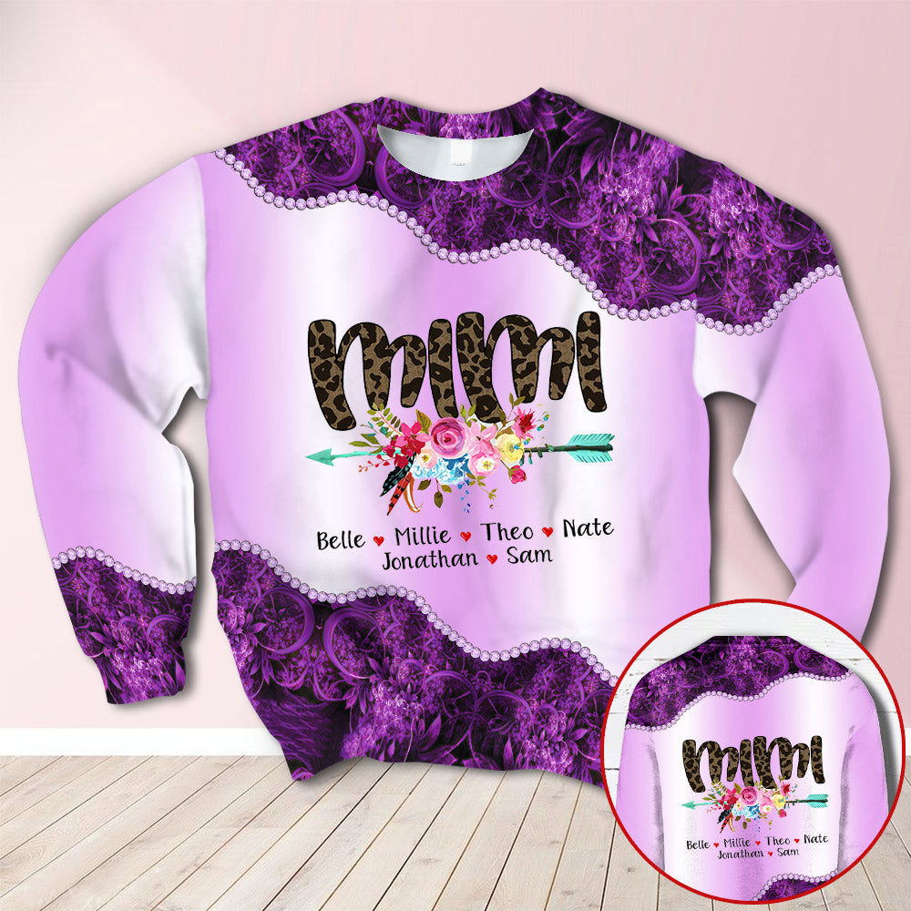 Personalized Mimi And Flower Arrow Purple All Over Print Shirts, 3D Hoodie, Sweatshirt, Shirt And Polo For Grandma Hn98 Trhn