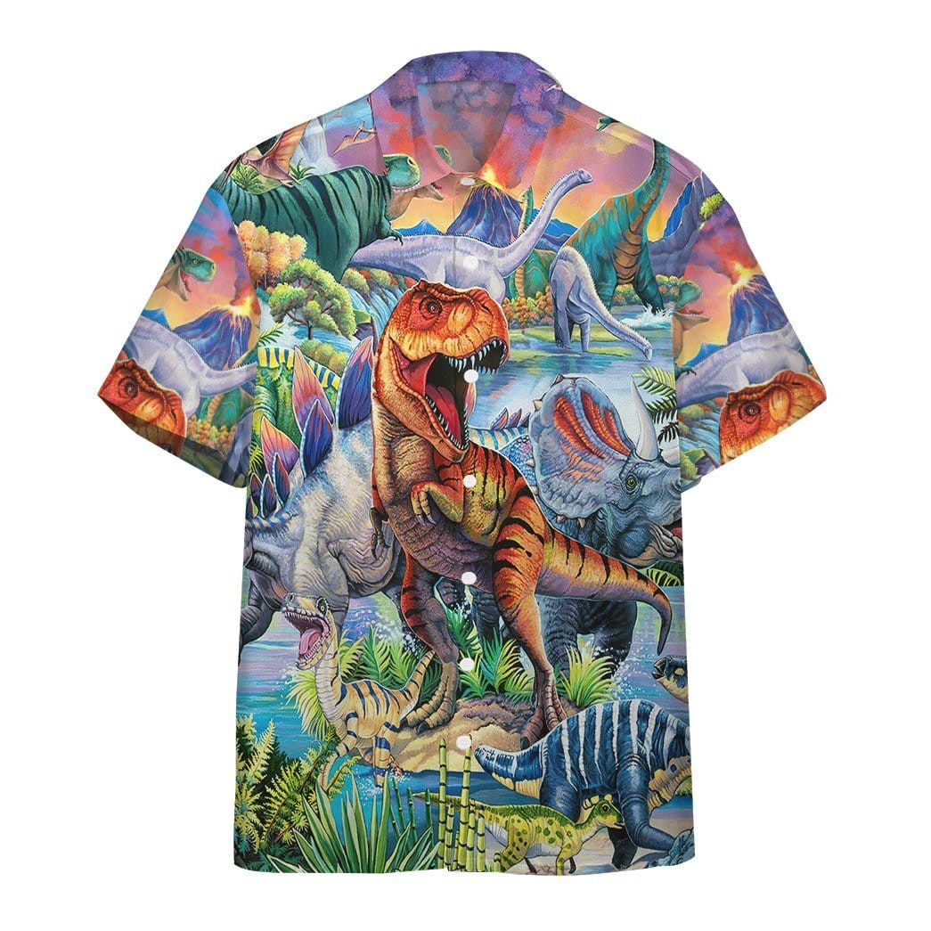 Dinosaur Ice Age Colorful Hawaii Aloha Shirts L Ha104681