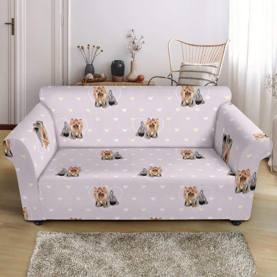 Yorkshire Terrier Dog Puppy Pattern Print Loveseat Cover